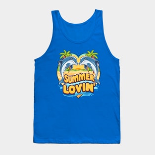 Summer Lovin' Dolphins in a Heart Shape Tropical Beach Life Summertime Summer Palm Trees Summertime Summer Vacation Beach Tank Top